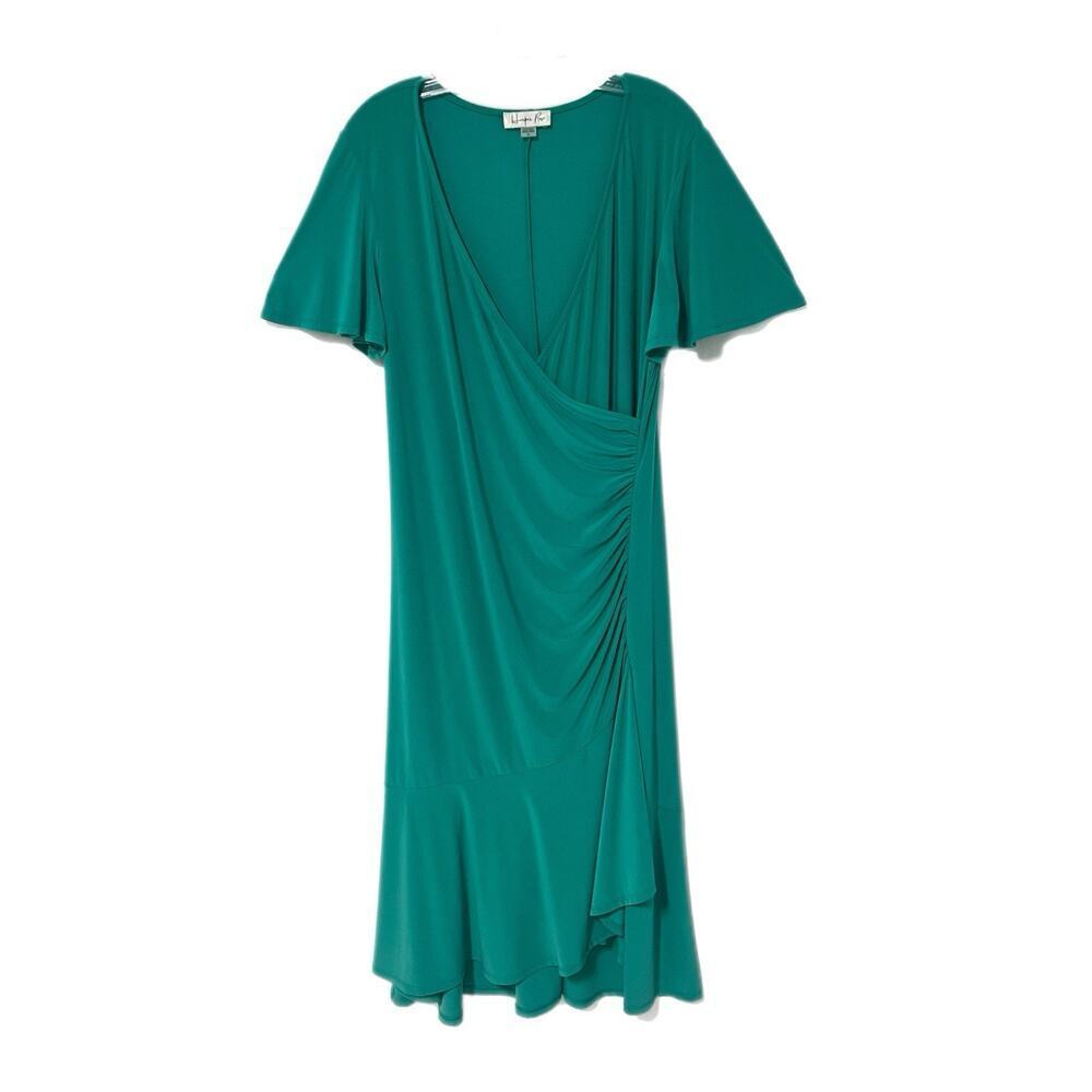 Harper Rose Faux Wrap Dress Size 16 Green Flutter Sleeve Midi Going Out